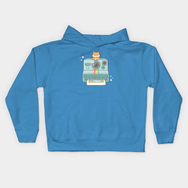 Doggy on Retro Vintage Camera Kids Hoodie by Kukoo.Kat